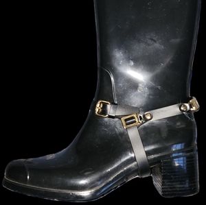 Jimmy Choo Black Rubber Shiny Riding Rain Boots